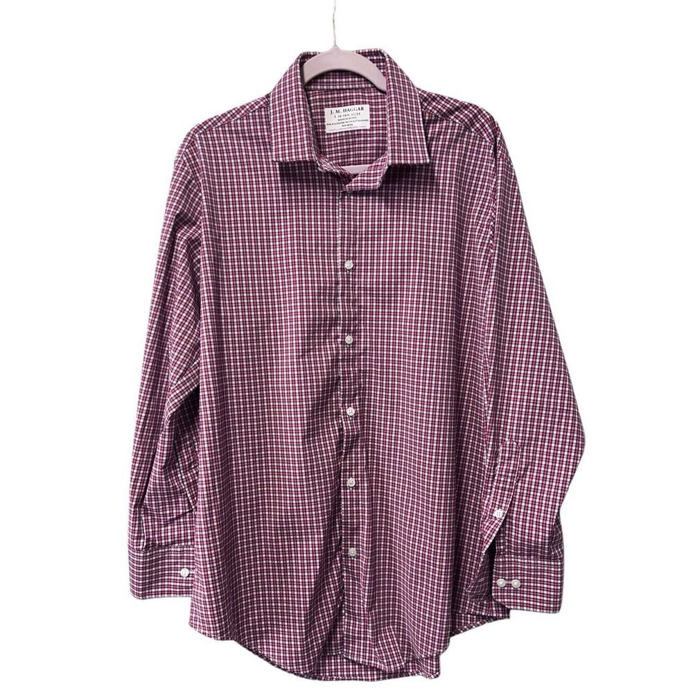 J M Haggar Mens Plaid Button Up Shirt Size Large 16-16 1/2. 32/33